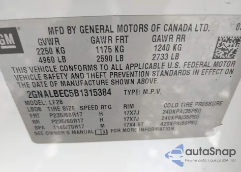 2011 Chevrolet Equinox Ls from USA, damaged, VIN 2GNALBEC5B1315384